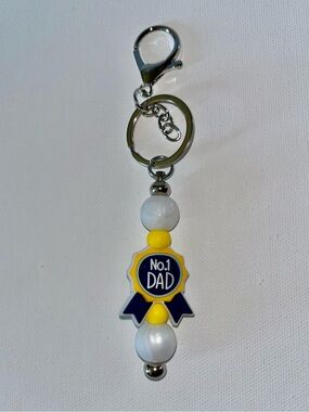 No.1 Dad Blue and Yellow Ribbon Key/Card Holder Charm